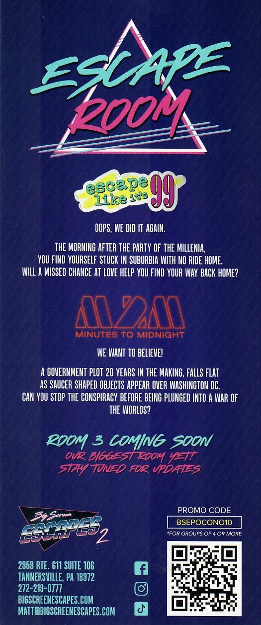 Big Screen Escapes The Poconos Premier Escape Room Getaways On Display
